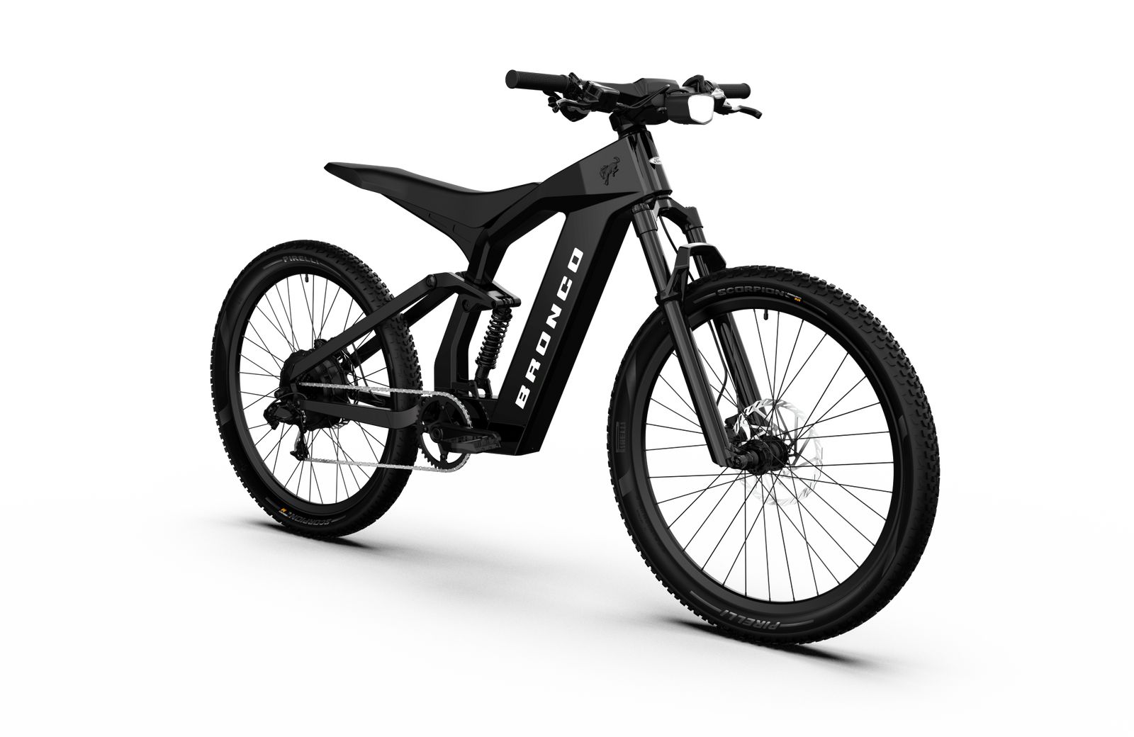 Non-driveside profile of the Ford Bronco electric dirt bike - Shadow Black color