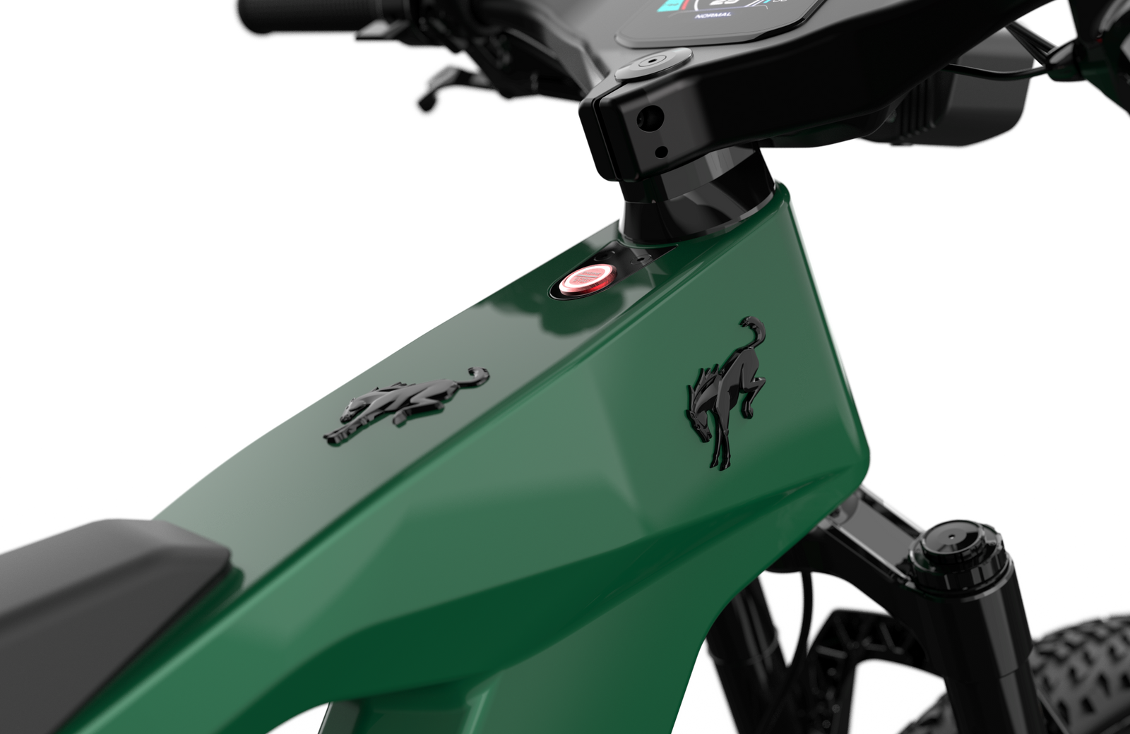 Non-driveside profile of the Ford Bronco electric dirt bike - Eruption Green Metallic color