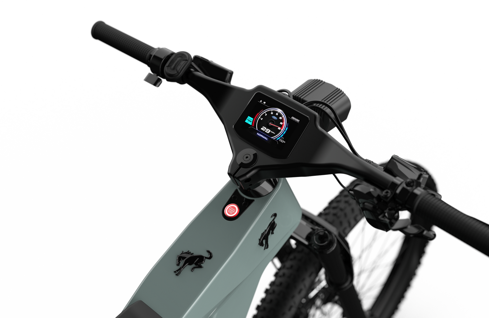 Non-driveside profile of the Ford Bronco electric dirt bike - Cactus Gray color