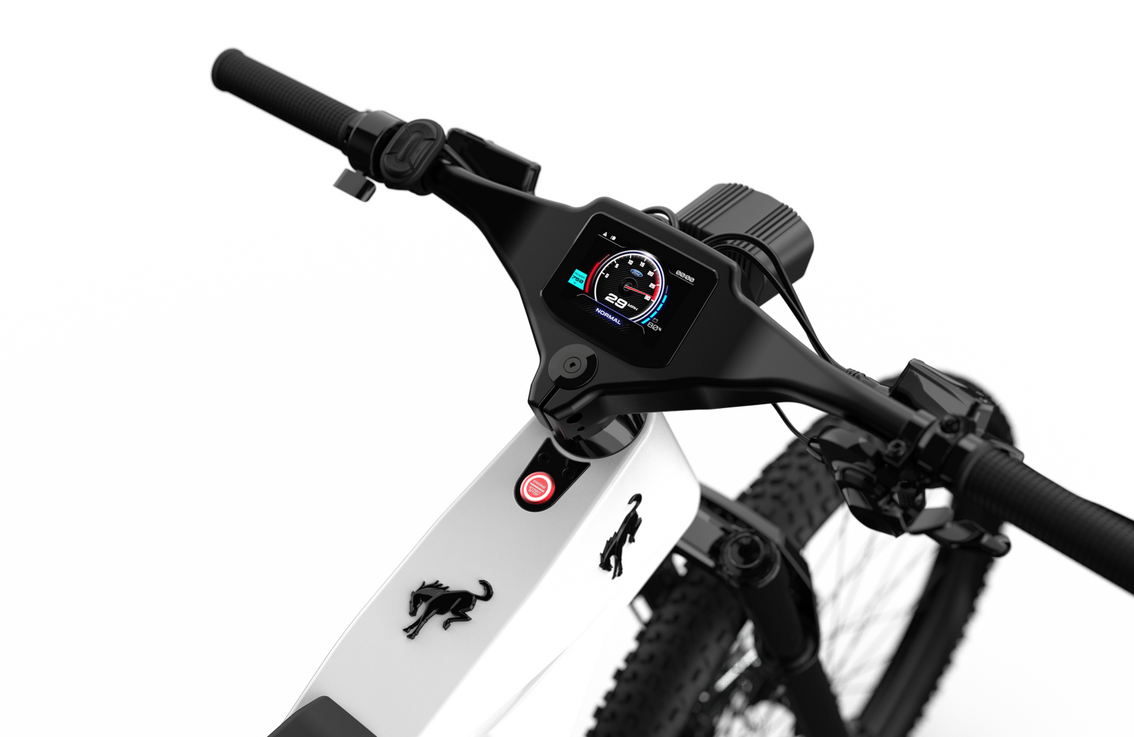 Non-driveside profile of the Ford Bronco electric dirt bike - Oxford White color